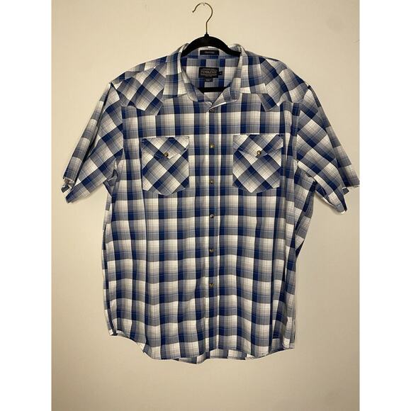 Pendleton PEARL SNAP Men XL Short Sleeve Blue Plaid Button Up Down Shirt - Picture 1 of 4